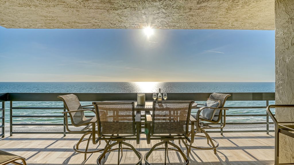 Beachfront view at sunset