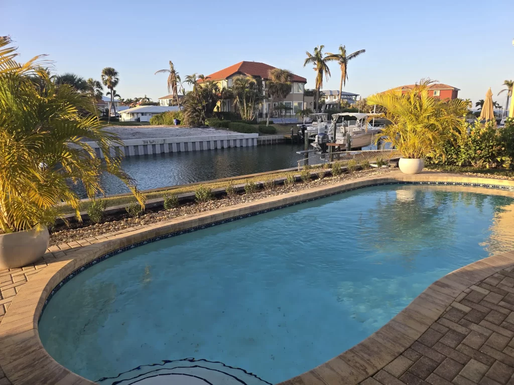 Private boat dock and pool at Yardarm Dockhouse